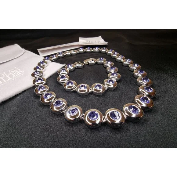 Vintage Nolan Miller 1999 Glamour Collection Silver-Tone Necklace & Bracelet Set - Picture 2 of 7